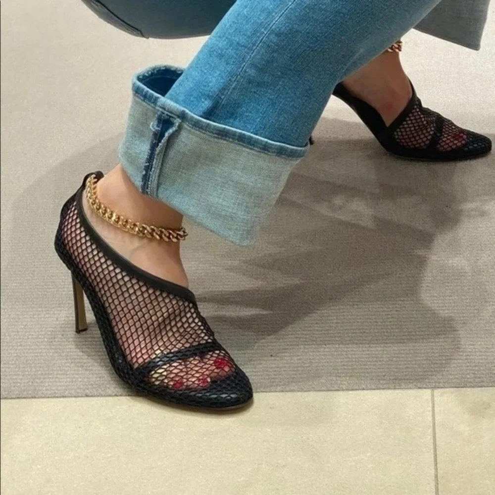 Bottega Veneta Stretch Chain Ankle Strap Nappa Leather Heel Mesh Pumps Size 38 - Picture 15 of 16